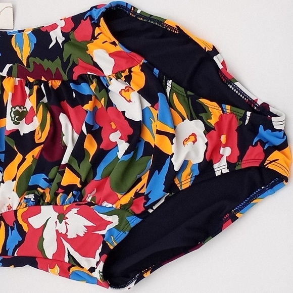 Anne Cole Floral Twist‎ Front Shirred Strapless One-Piece Swimsuit Multicolor 6 - Picture 3 of 7